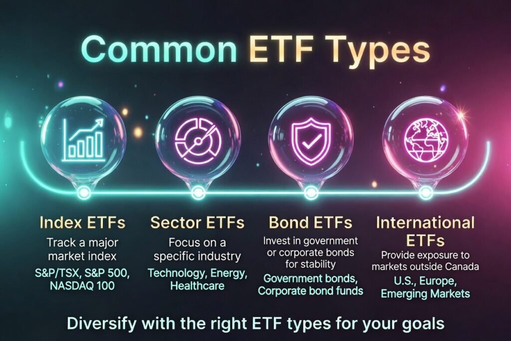 Infograph showing the types of ETFs.